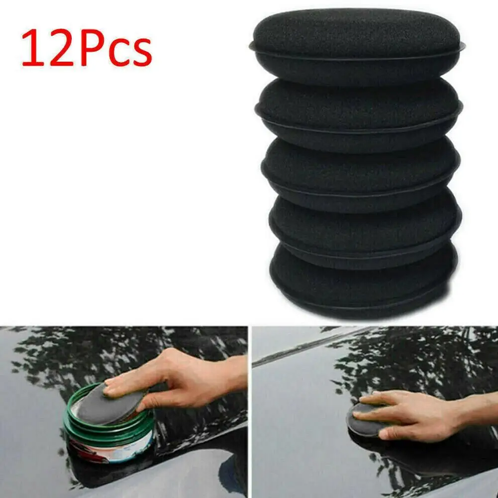 12Pcs Car Waxing Foam Polish Wash Sponges Applicator Round Cleaning Detailing Car Foam Washing Waxing Pad Cleaning Tools Sp K6R3