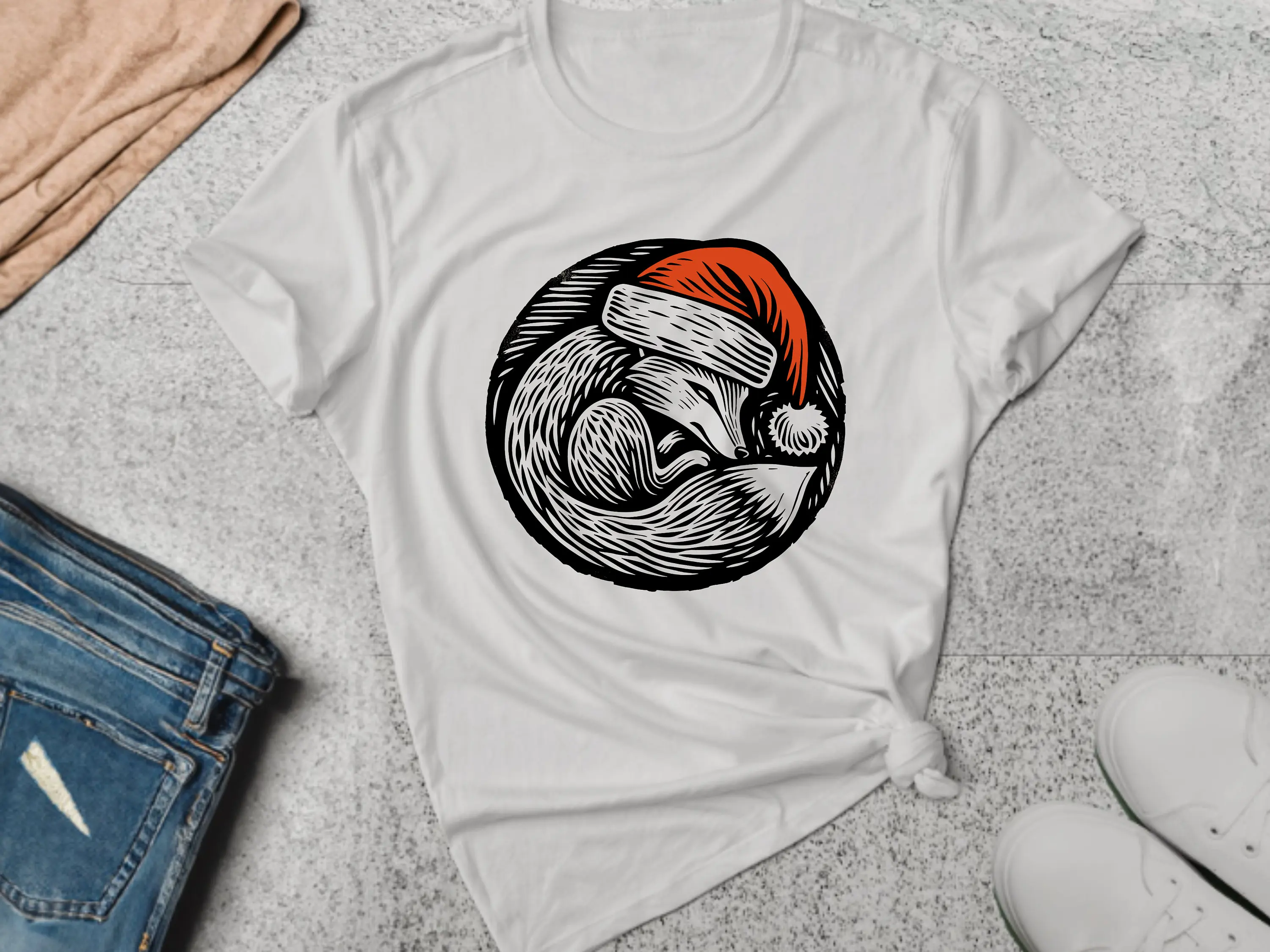 

Fox T Shirt Christmas Animal Lover Santa Cozy Winter Holiday Festive