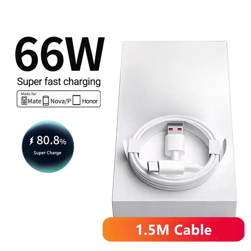 6A 66W Supersnelle EU-wandlader voor Huawei Mate 40 50 60 P50 Nova 8 9 10 Honor 90 100X7X8X9 Magic Type C Opladen USB-kabel