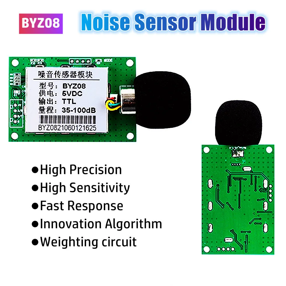 Imagem -03 - Módulo Industrial do Detector do Ruído Ambiental Módulo do Sensor do Ruído Medidor Sadio do Decibel Byz08 5v 12v Ttll Rs485 Output