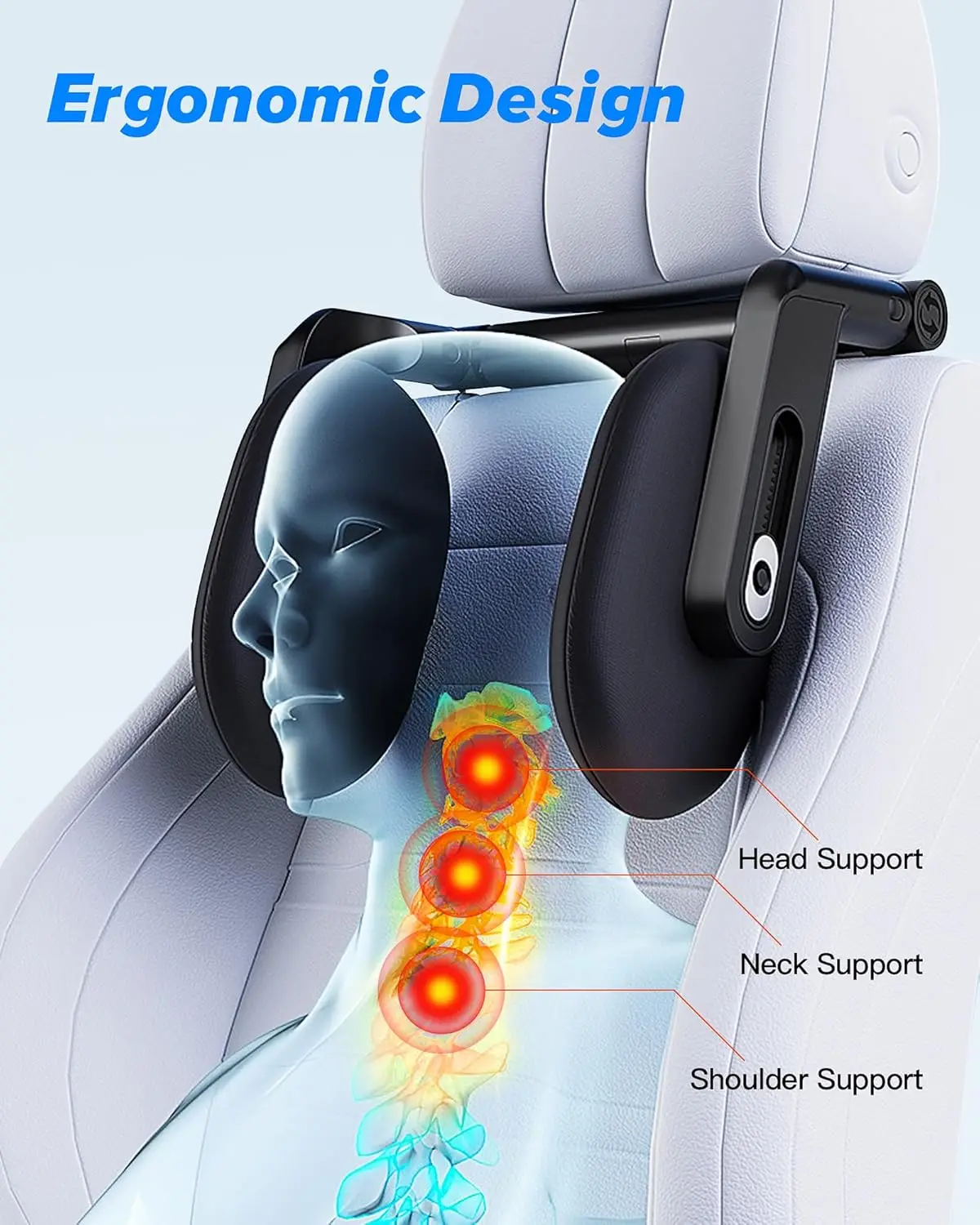 Oreiller pour appui-tête de voiture, mise à niveau 2025 360 °   Appui-tête de voyage rotatif, liaison à 3 points réglable, mousse à mémoire de forme épaisse et respirante