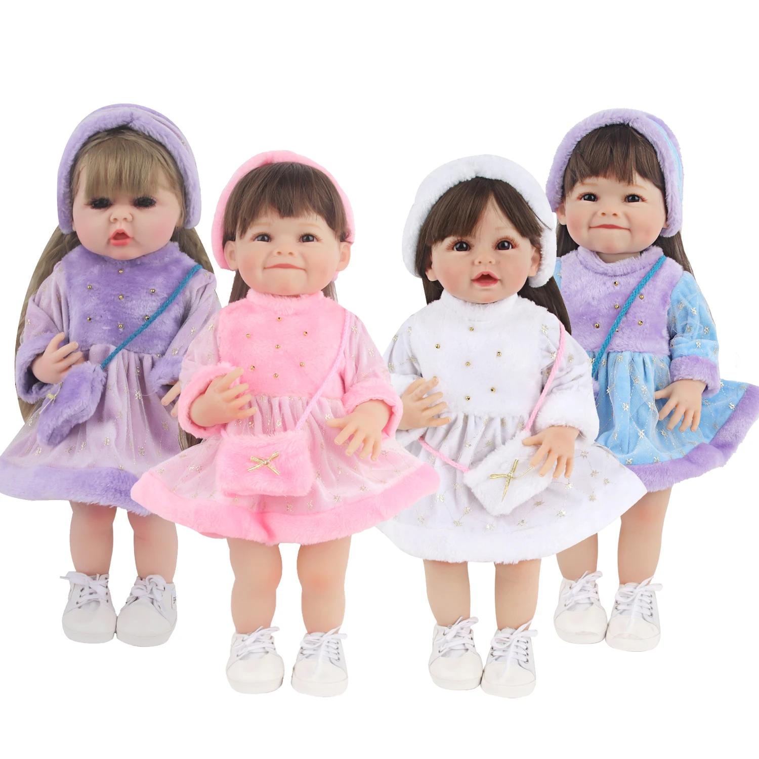 22 Inches Reborn Girl Doll Dress Set Plush Skirt+Headband+Bag Clothes Suit For 55Cm Baby New Born Girl Doll Accessories TOY DIY