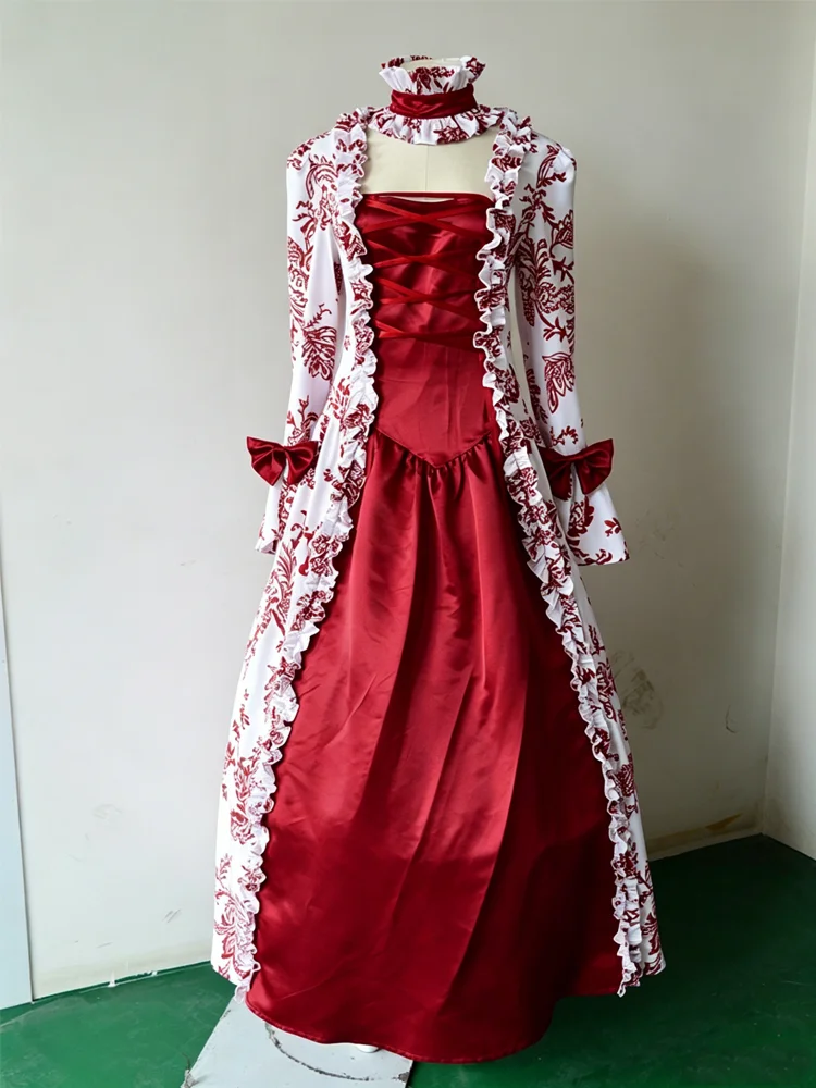 Womens Vintage Ball Gown Victorian-style Bell-Sleeve Princess Dress with Ruffles Long Printed Dress for Halloween and Carnival view 2