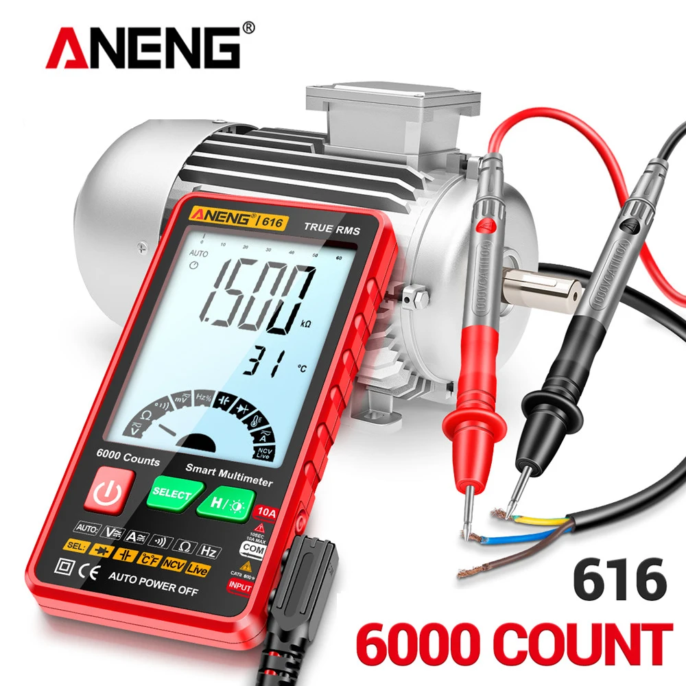 ANENG 616 Large Screen Backlight Digital Multimeter 6000 Counts Ultra thin Intelligent AC DC Voltage Current Multímetro TestTool