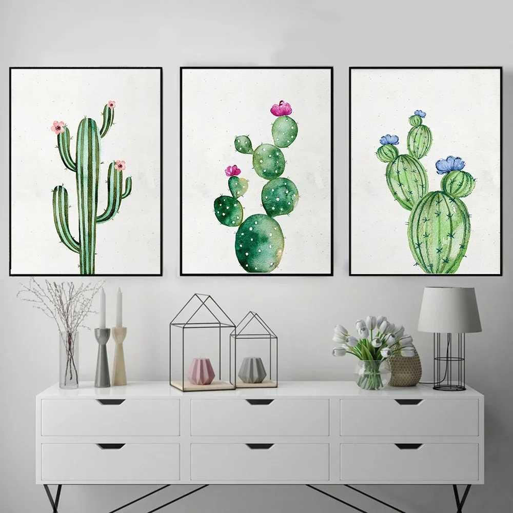 1pc frameless Canvas Painting Plants Cactus Flower Poster Prints Minimalist Wall Art Print Canvas Painting Posters for Living Ro