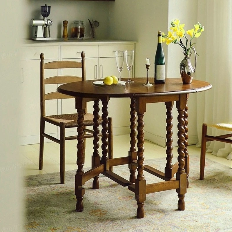 Retro wood medieval oval small apartment dining table medieval