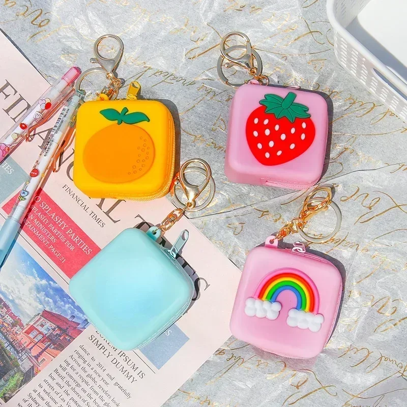 Kids Silicone Coin Purses Cute Cartoon Money Key Coin Organizer Bag Portable Data Cable Headphone Storage Box Coin Wallet Case