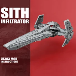 Star Plan MOC 640pcs Sith Infiltrator 75383 MOD Fighter SpaceShip Battle Model Building Blocks Education Assembly Model Toys