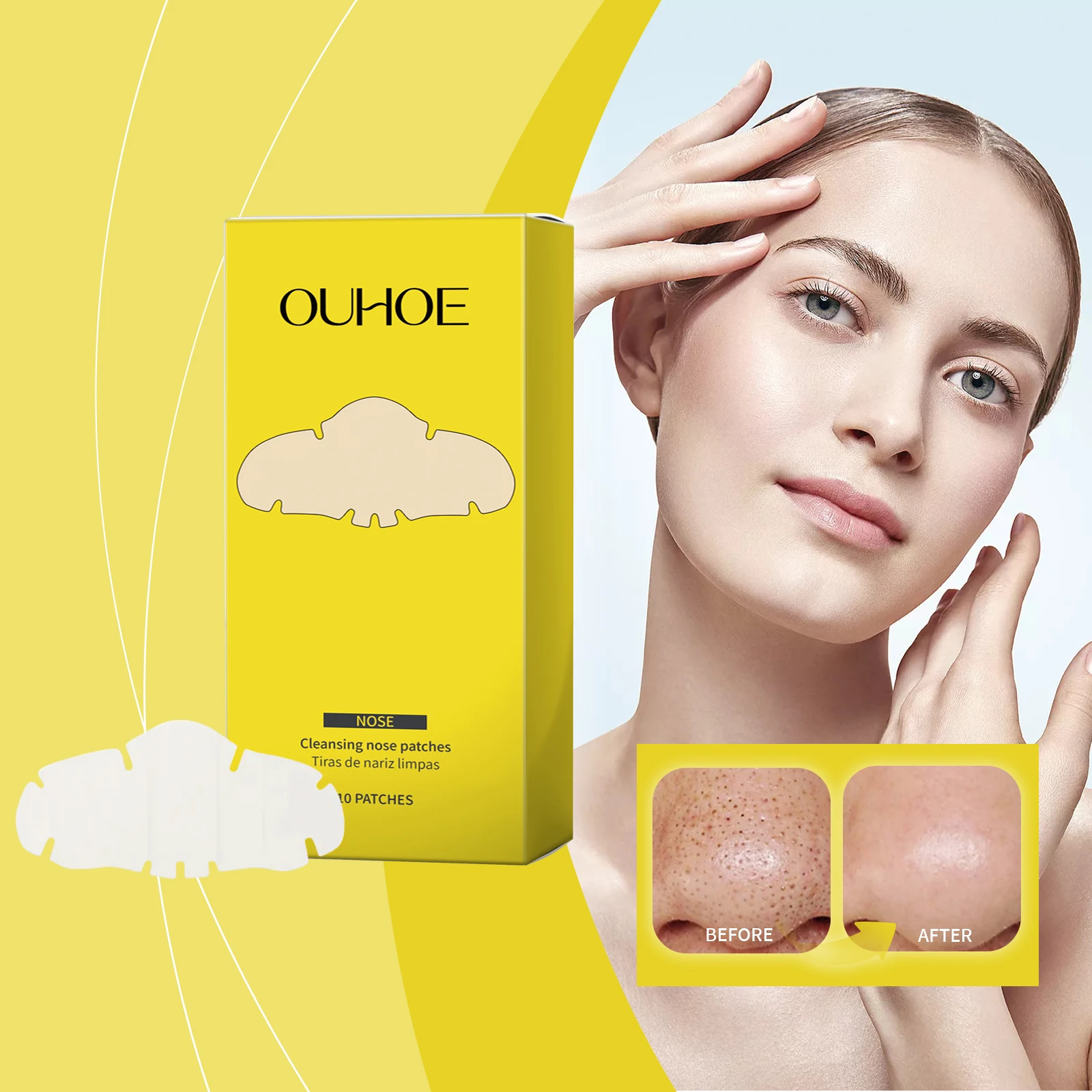 رقع تنظيف الأنف - شرائط إزالة الرؤوس السوداء لتنظيف المسام العميقة، 10 قطع، للتحكم في الزيت وقناع التقشير