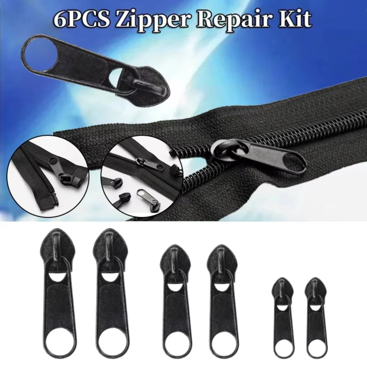 

3 Sizes Universal Instant Fix Zipper Repair Kit Replacement Zip Slider Teeth Rescue Sewing Clothes Bag Zippers Tool Accessories