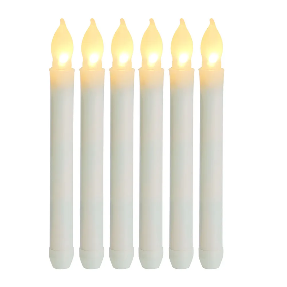 6Pcs LED Electronic Flameless Taper Candles Long Flickering Battery Operated Lights Wedding Christmas Holiday Decor