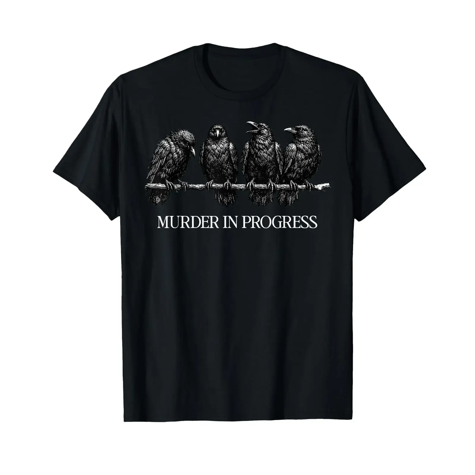 T-shirt homme vintage délavé « Murder in Progress Black Crow » – Humour noir, gothique, pour les amoureux des oiseaux, confortable et légèrement décontracté