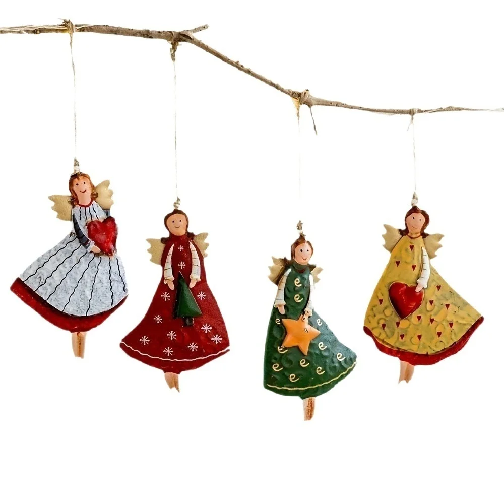 

2026 New Year Gift 4PCS Angel Decor - Vintage Fantasy Wooden Hanging Ornament, Xmas Tree & Home Navidad Decoration