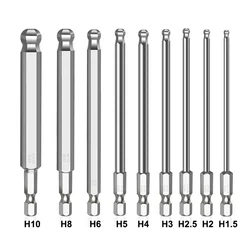 7/1pcs Ball End Hex Screwdriver Bit Metric Hex Bit 50/75/100mm Long Magnetic Driver Bit Hexagon Air Screwdrivers Head