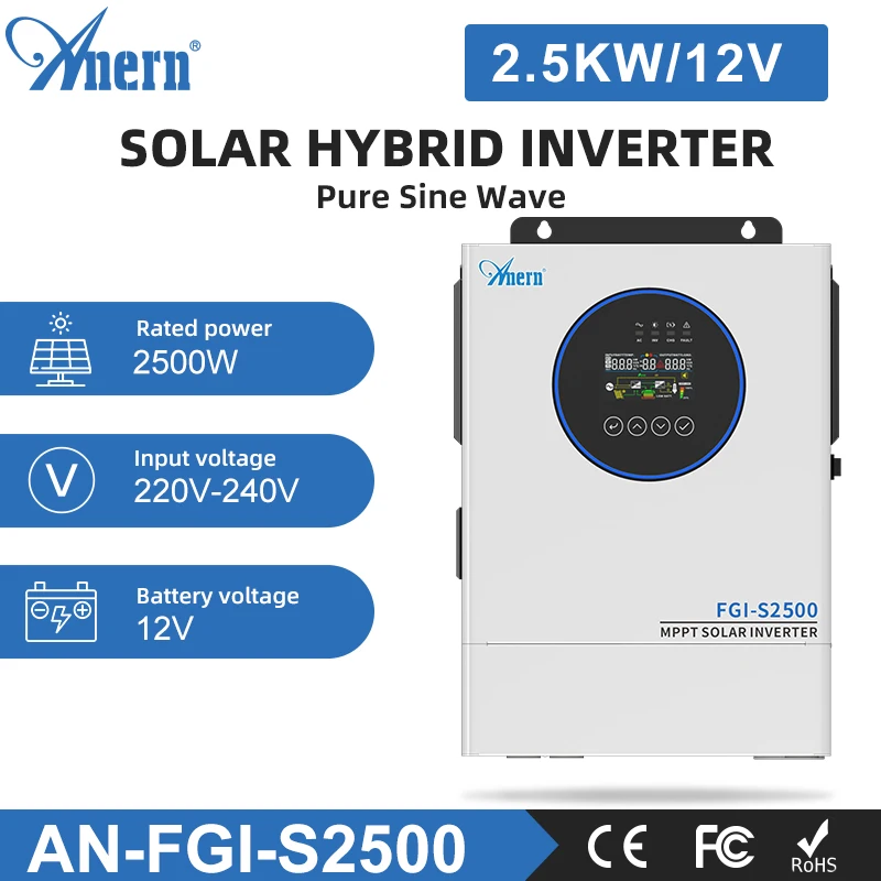 Hybrid Solar Inverter 2.5KW 1.5KW 12V 220V Pure Sine Wave Hybrid Inverter MPPT 80A Solar Charge Controller Off-grid Inverter