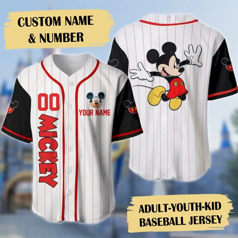 2024 Disney Mickey Baseball Jersey Shirt 3D Print Breathable Casual Custom Name Number Mickey Logo Face Baseball Jersey