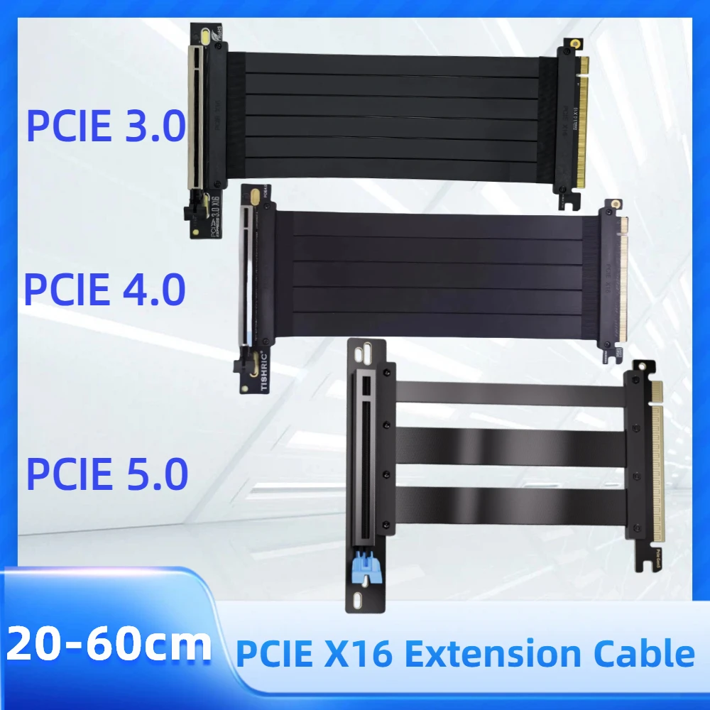 TISHRIC PCI-E 4.0/5.0 X16 Riser Cable Video Graphics Card EMI Shielded Flexible Extender PCI Express Gen 4 GPU Extension Cord