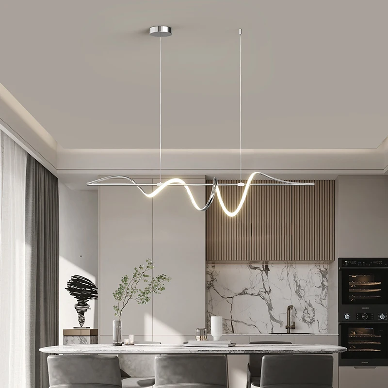 Nordic Minimalist Restaurant Pendant Lights Creative Water Ripple Simple Modern One-word Long Strip Dining Table Bar Chandelier