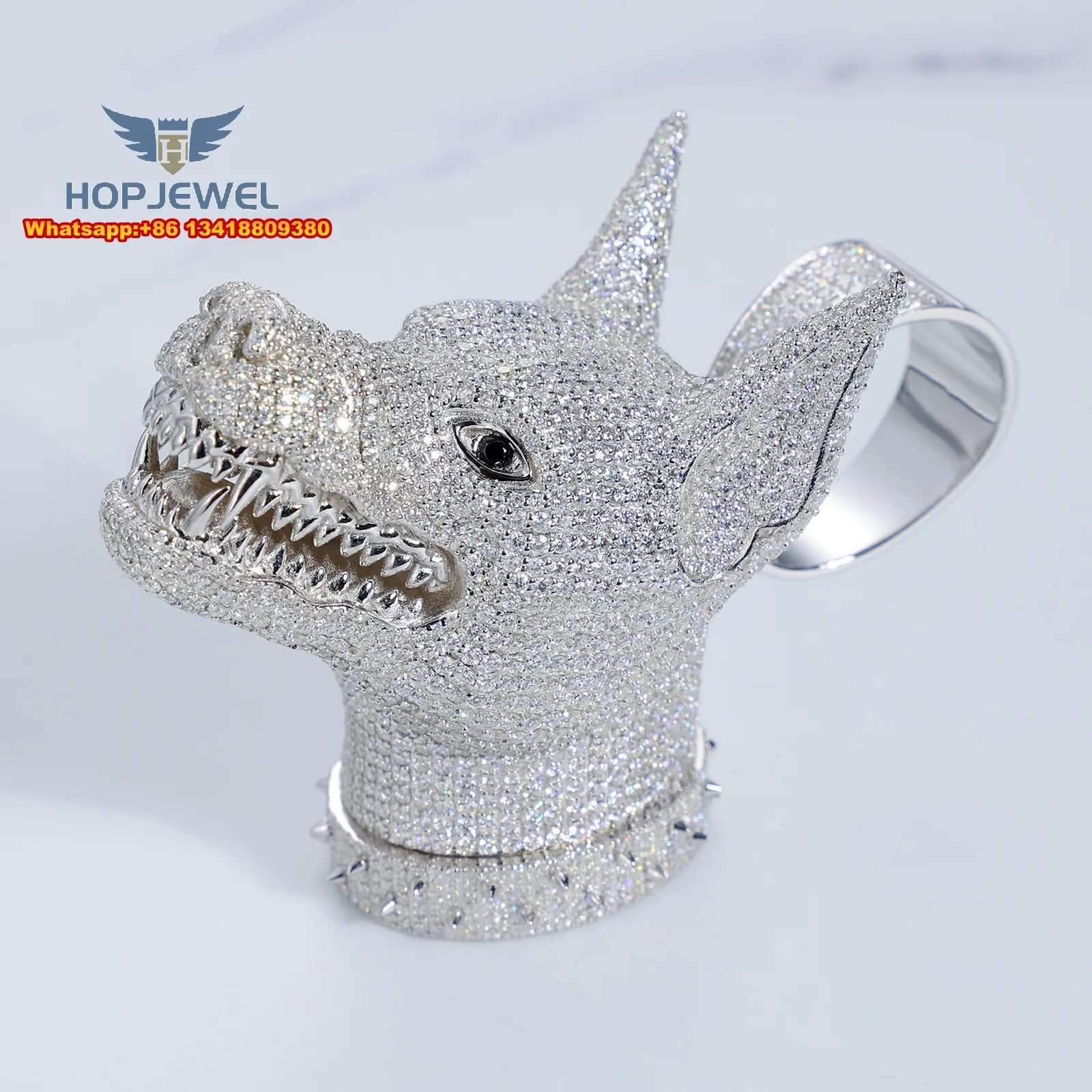 JEWE Custom 3D Doberman Pendant Buss Down Solid Full Iced Out S925 VVS Moissanite Hip Hop Logo Necklace Chain For Men