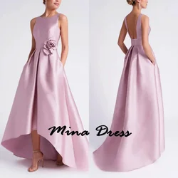 Mina Customized Backless Wedding Dress Es Pocket Elegant Evening Dresses 2024 Luxury Sleeveless Flowers High or Low Ball Gowns