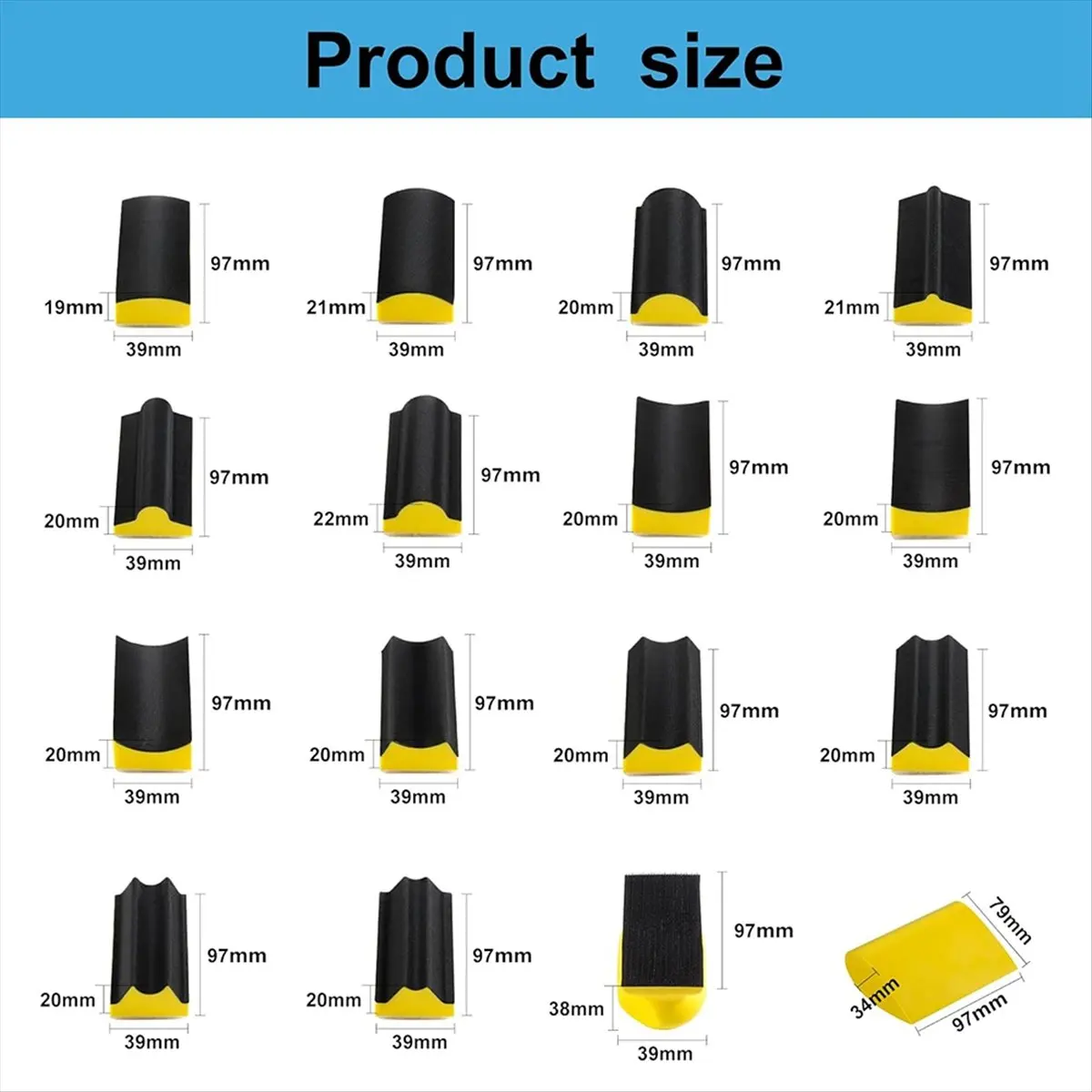 T32C New 16 PCS Hand Sanding Block Set with 40 Sheets Hook and Loop Sandpaper Kit for Automotive Body, Crafts, Woodworking
