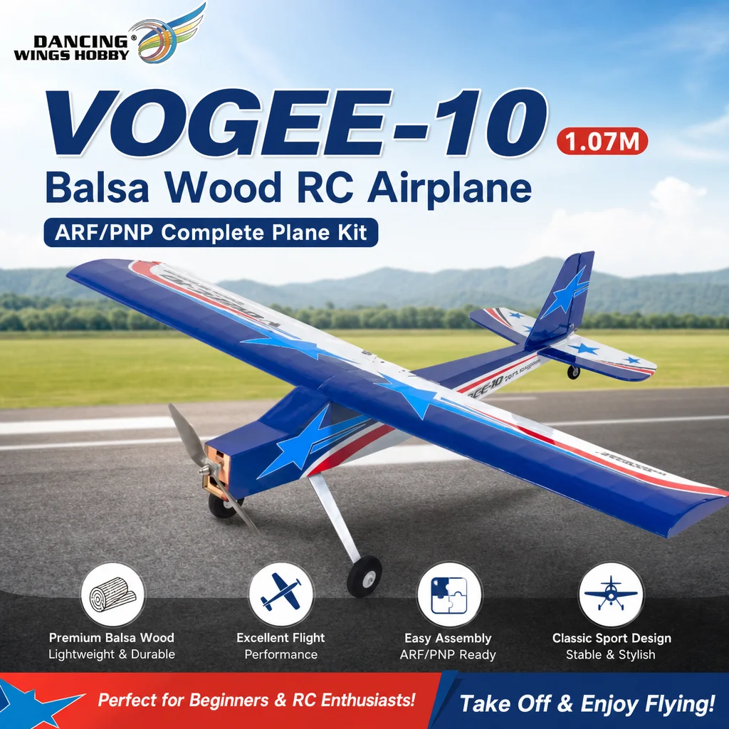 DW Hobby Vogee-10 1070mm Balsa ARF Trainer Kit - Pre-covered RC Airplane PNP Wooden Build