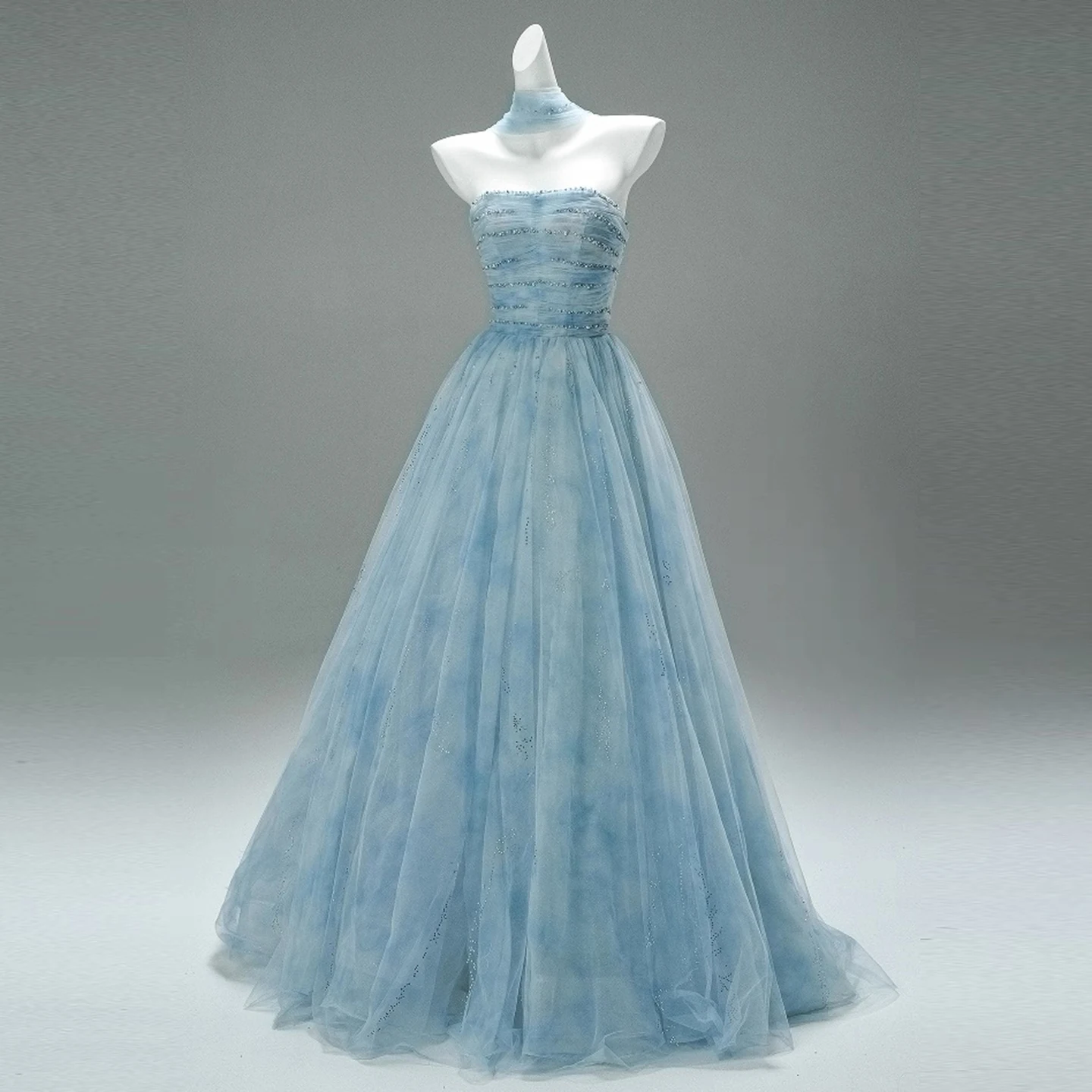 

Blue Strapless Prom Dresses Women A-line Floor-Length Evening Party Dresses Customized Prom Sparkles Formal Occasion Dresses