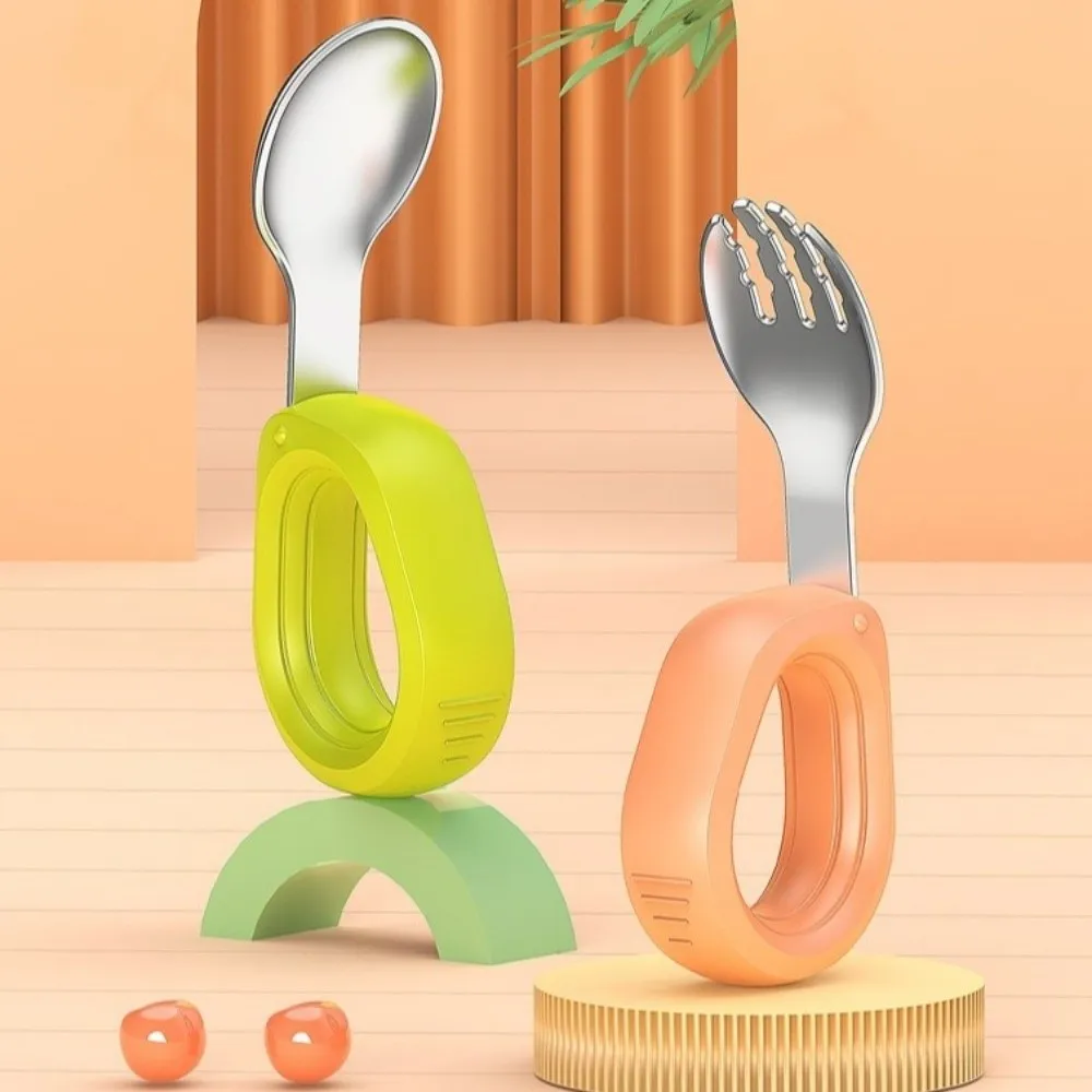 

Silicone Handle Baby Silicone Spoon Set Anti-Choke Design Anti-slip Children's Tableware Set BPA Free Easy Grip