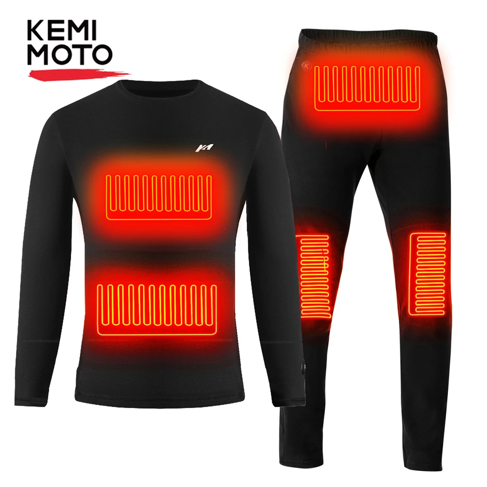 

KEMIMOTO Winter Heated Underwear Motorcycle Suit Electric USB Powered Thermal Heating Motorcycle Moto T-Shirts Pants Men Skiing