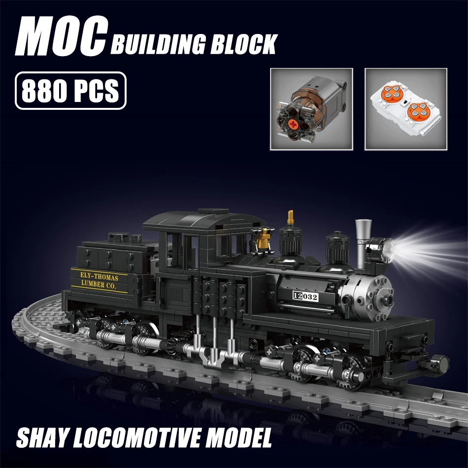 

MOC 2024 Technical Shay Locomotive Building Block Steam Train Model Bricks Toy Set with Remote Control Motor Kids Christmas Gift