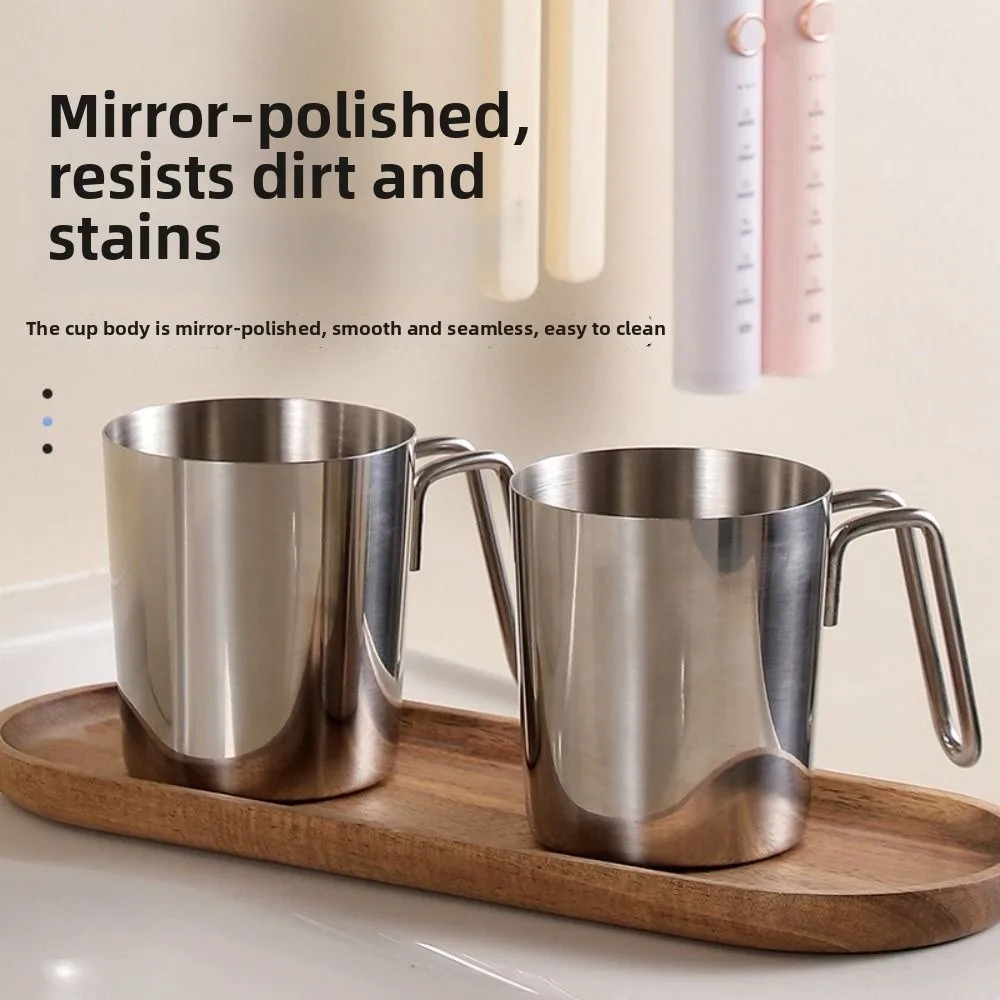 Durable Stainless Steel Mouthwash Cup Minimalist Anti-rust Toothbrush Storage Cup with Handle Creative Bathroom Cup Travel