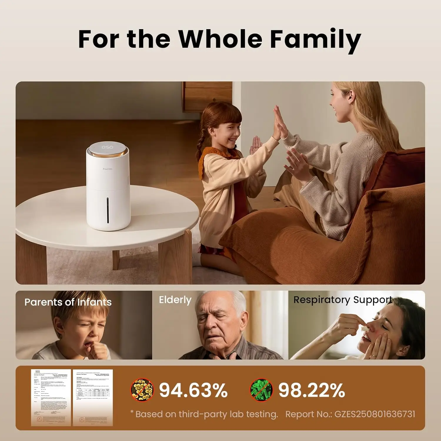 مرطب تبخيري خالي من الضباب لغرفة النوم، 3 لتر بدون غبار أبيض للأفراد الحساسين، التحكم التلقائي في الرطوبة، يعمل مع الصنبور W #3