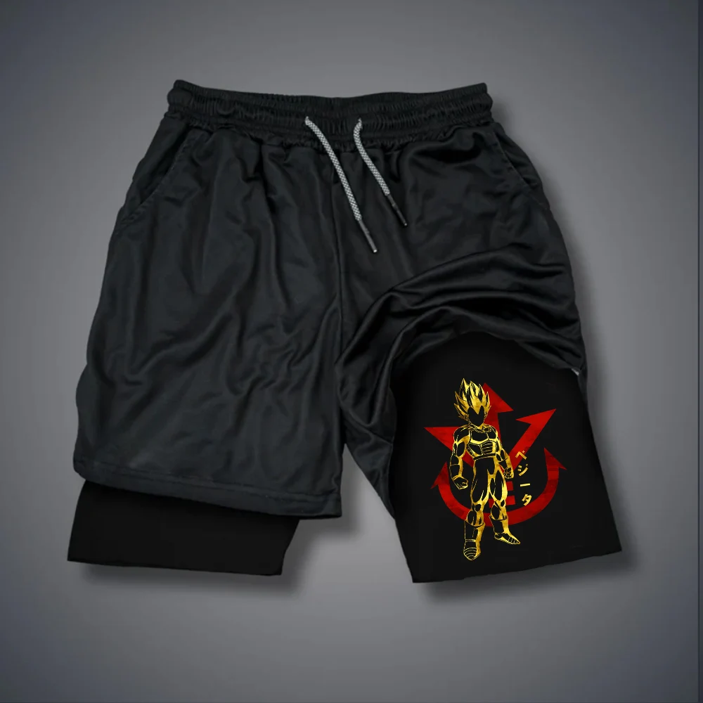 

2025 New Men's Dragon Ball Anime Silhouette Print Double Layer Gym Shorts Fashion Summer Beach Shorts Gym Performance Shorts