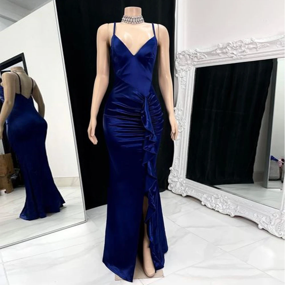 

Seath Side Slit Strapless Velvet Evening Dresses 2024 New Spaghetti Strap Sleeveless Party Gown Prom Dress Summer Vestidos De