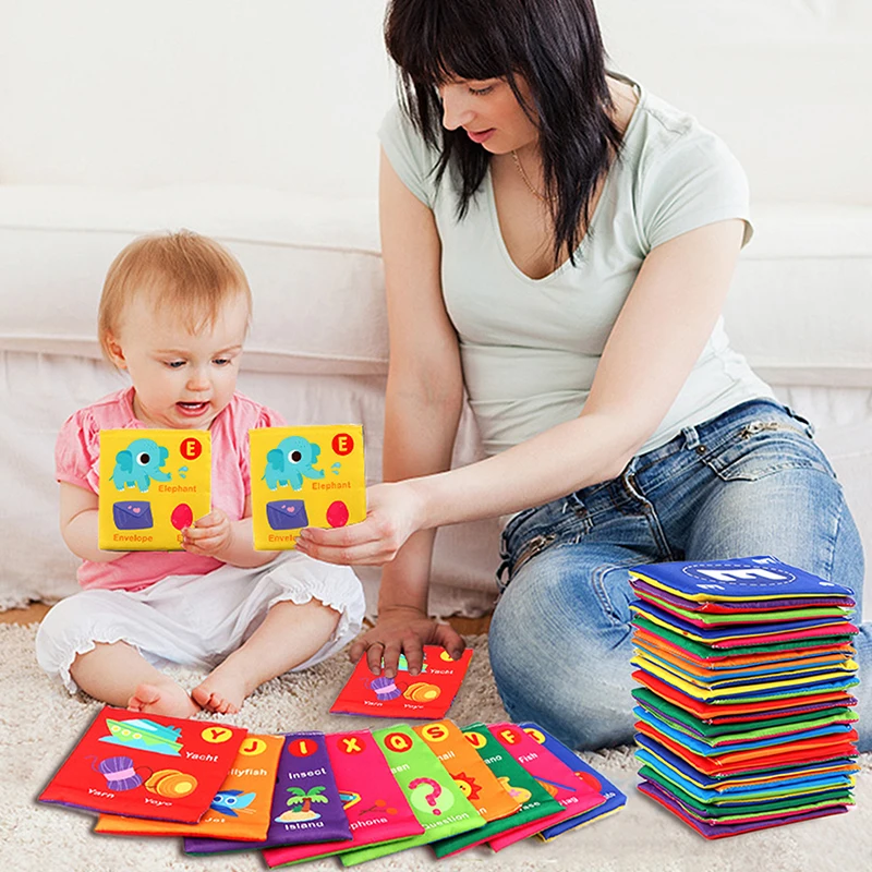 Baby Cloth Book Soft FlashCards With Cloth Storage Bag Graphic Alphabet Digital Cognition Toys Baby Educational Cards