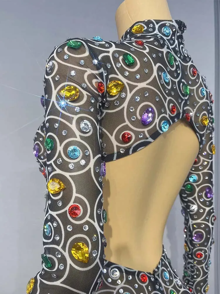 고품질 반짝이는 색상 핫 스탬핑 섹시한 백리스 메쉬 드레스 2025 신상 맞춤 여성 의류