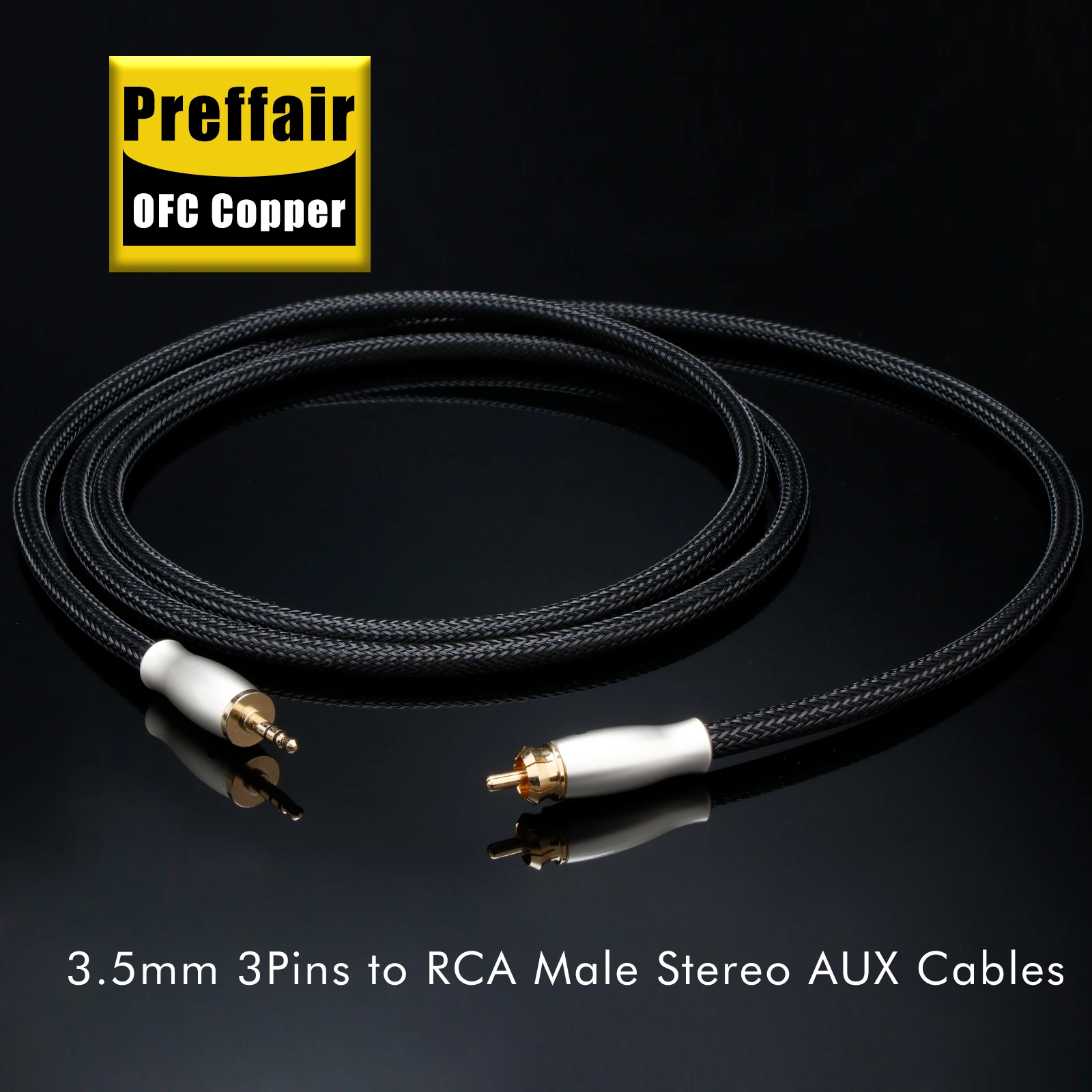 Preffair 1PCS 3.5mm to RCA Audio Cable HiFi Stereo AUX 3.5mm 3Pin Jack for Amplifiers Audio Home Theater Wire