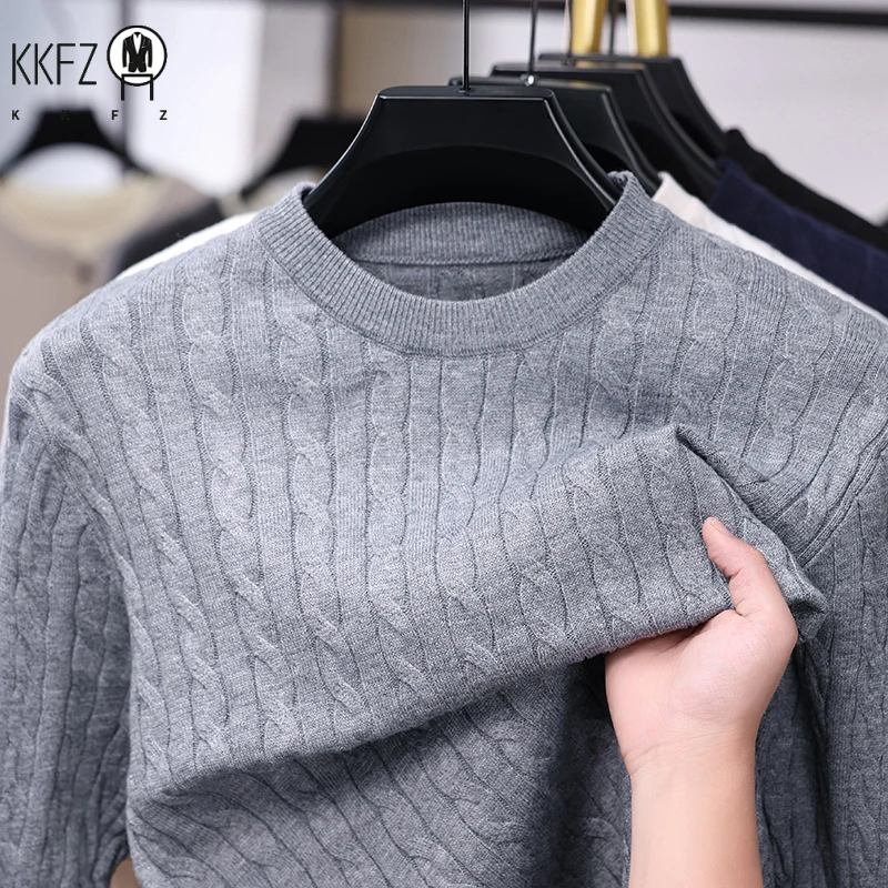 New Arrival Mens Crew Neck Knit Sweater Thick Soft Cable Knit Material Slim Cut Long Sleeve Autumn Winter Outer Tops