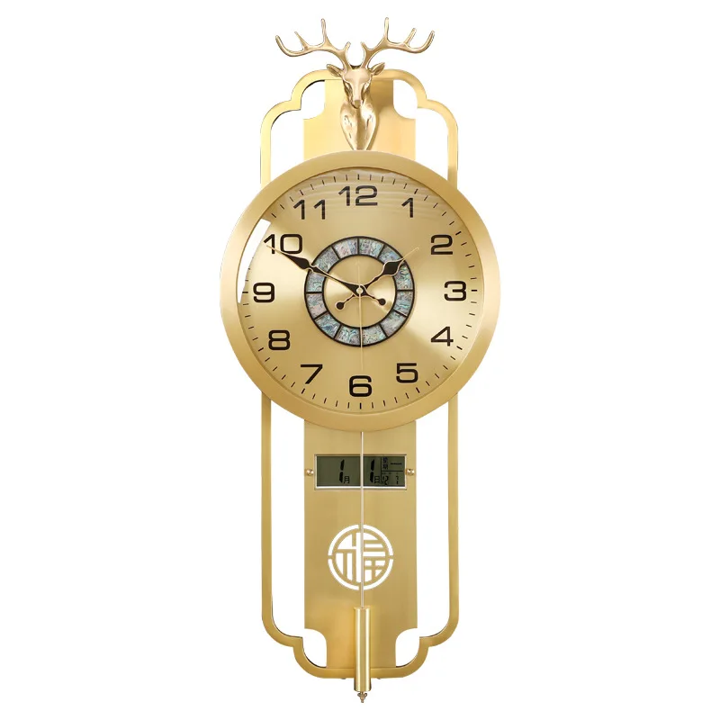

Brass, Fulu, New Chinese Style, Clock Wall Clock, Living Room, Home, Perpetual Calendar, Light Luxury