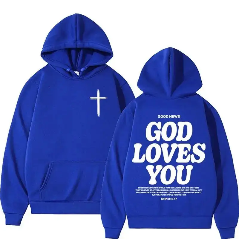 Harajuku Aesthetic Christian Jesus Church Hoodie Bible Verse God Loves You Hooded Men\'s Women Vintage Sweatshirts Streetwear Y2K