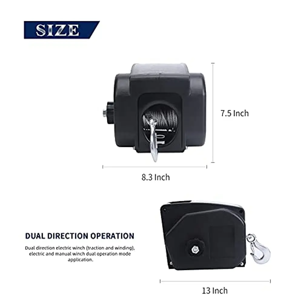 Portable Trailer Winch 12 Suitable for 200 lb boats with wireless remote control and hand crank