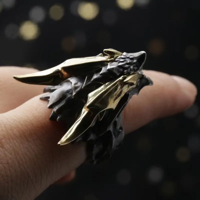 Fashionable And Exquisite New Retro Two-Color Evil Dragon Head Viking Open Ring For Men Goth Jewelry Accessories Gifts Wholesale