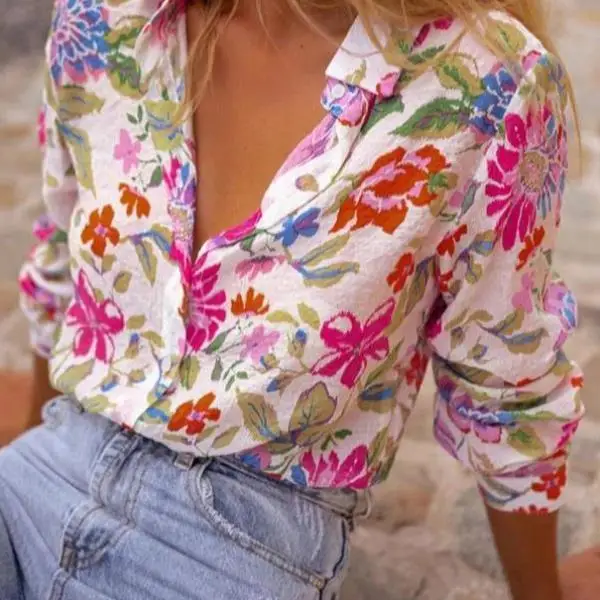 Floral impressão longa sve irt feminino casual ajuste cross-border novo sle ort calças outono temporada sete sve camiseta