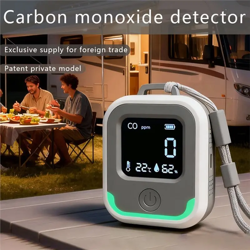 A55F-3-In-1 Carbon Monoxide , CO Portable Alarm With Temperature Humidity Sensor For Outdoor Camping RV