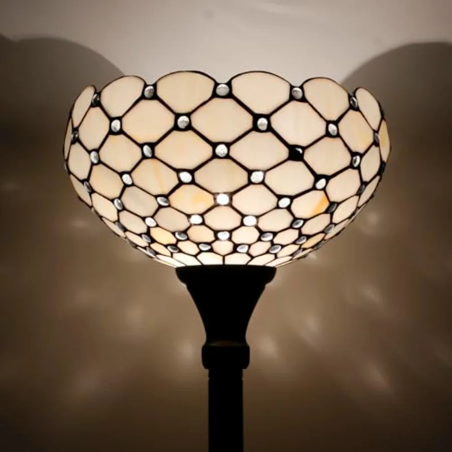 Tiffany Floor Lamp with Cream Amber Stained Glass Bead Light for Bedroom Living Room Home Office Decor 12X12X71 Inches Standing
