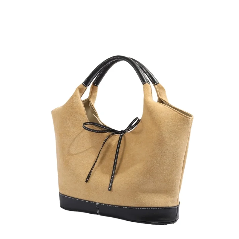 

Women's Soft Suede Shoulder Bag Vintage Patchwork Bow Tie Top Handle Handbag Daily Casual Elegant Autumn
