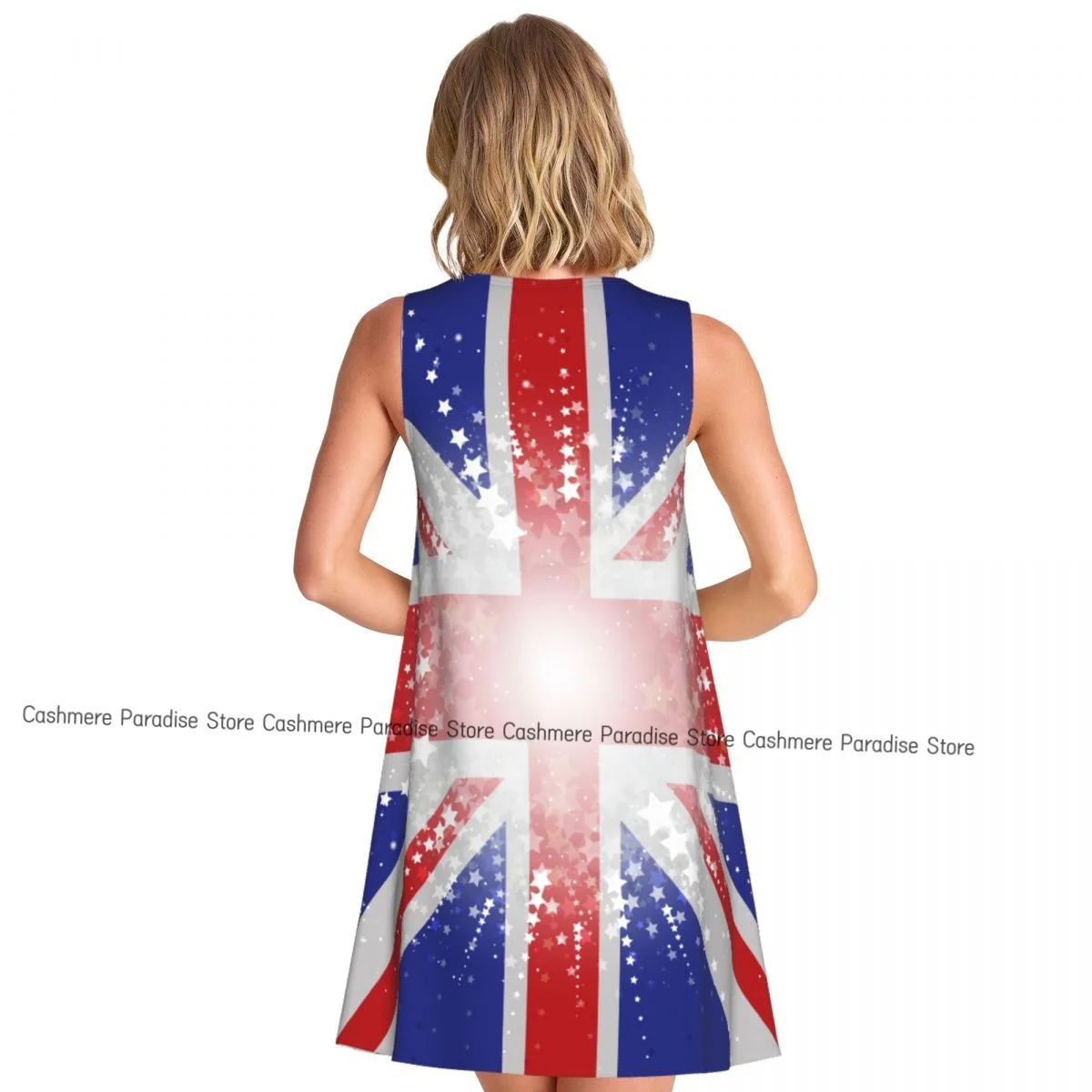 Women Casual Knee Women's Dress File- O Neck Sleeveless Above Dress