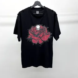 New 2022 Men Number Nine Rose skeleton Head T Shirts T-Shirt Hip Hop Skateboard Street Cotton T-Shirts Tee Top US size BG95