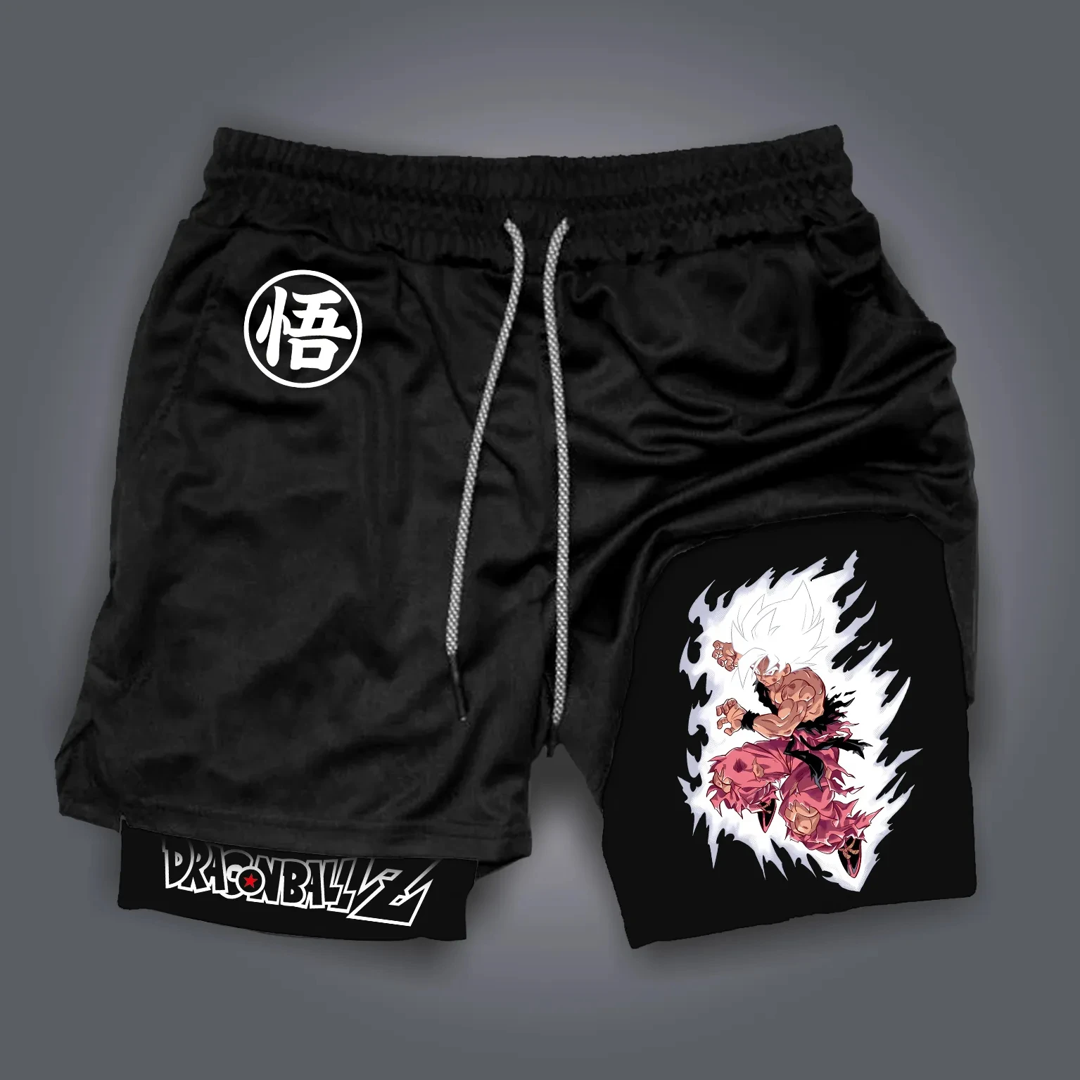 Pantalones cortos de doble capa con estampado periférico de Dragon Ball Anime GOKU, pantalones sueltos y transpirables deportivos americanos de verano para hombres