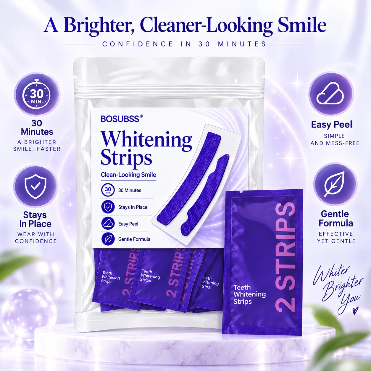 1/4 Pairs Purple Smile Care Strips, Oral Beauty Teeth Stickers, Gentle Fit Easy Home Use Fresh Smile Routine